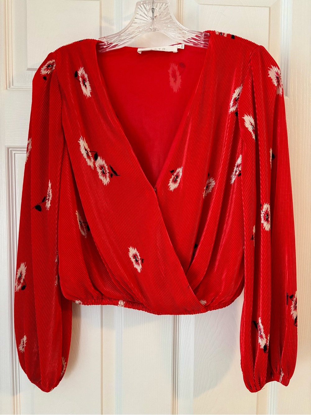 Astr Red Floral Surplice Blouse